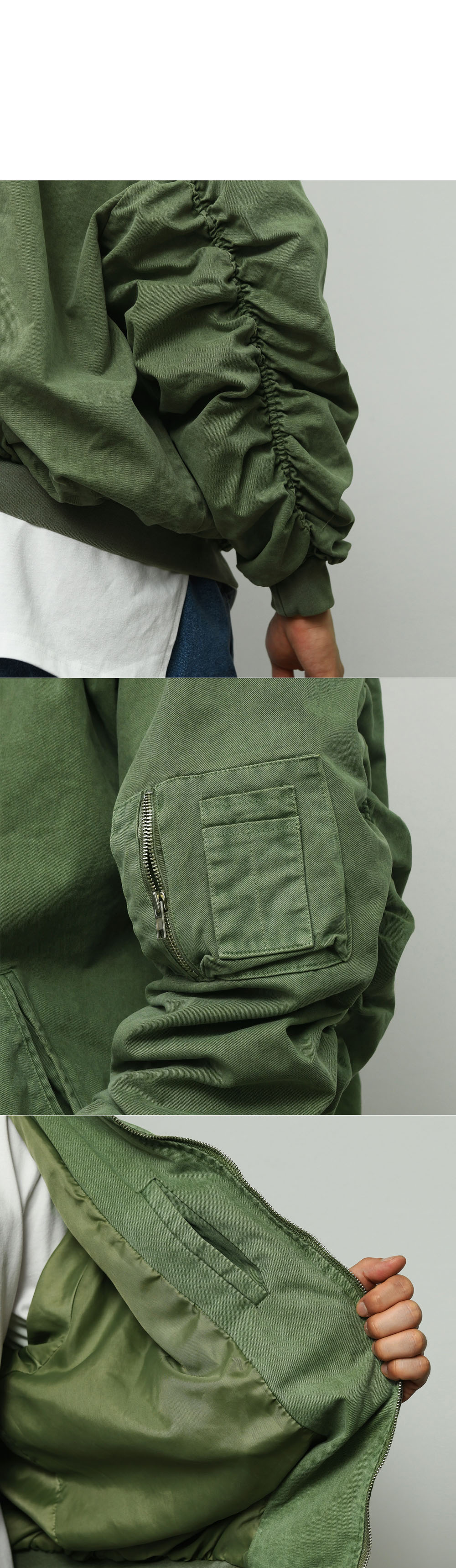 Mens Pigment Hood Shirring Military Flight Bomber Jumper Jacket By
